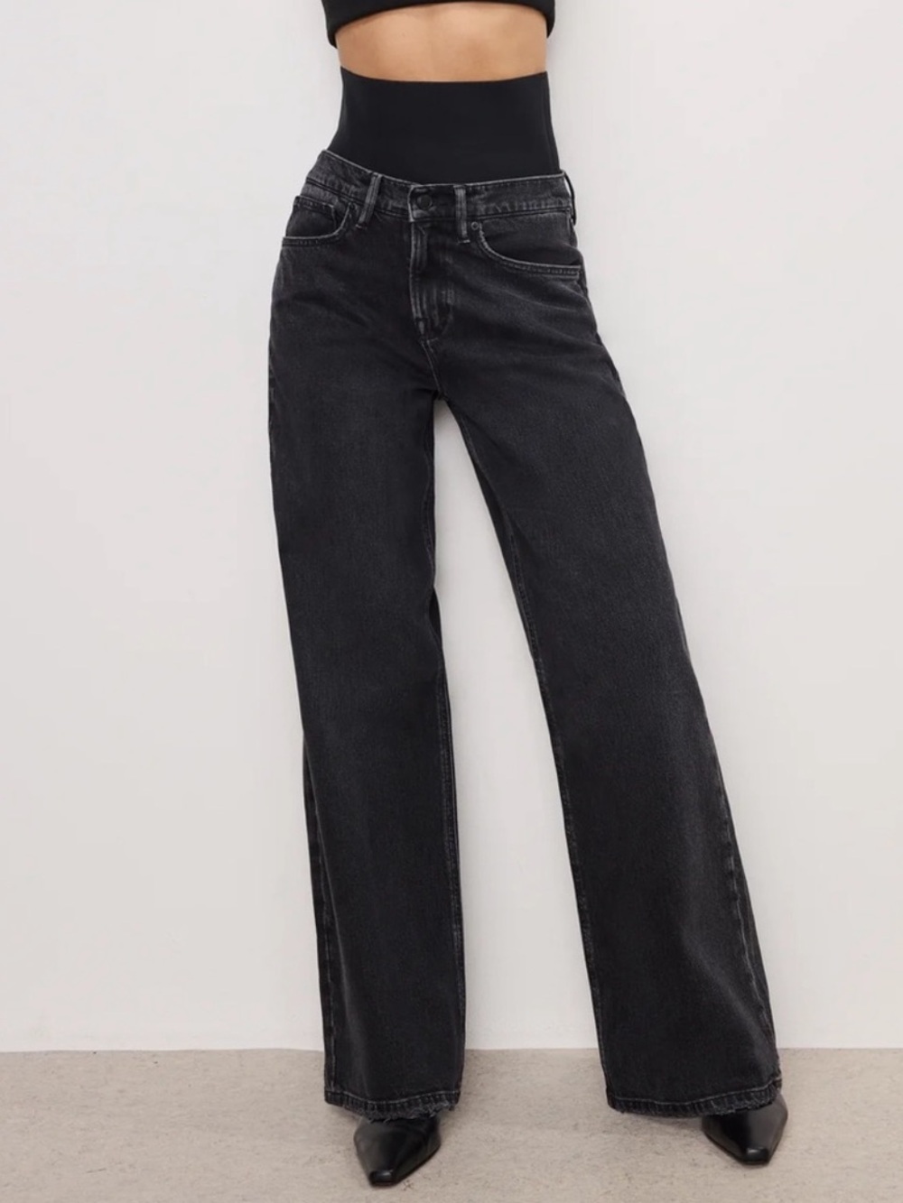 Good American Black Wide-Leg‎ Solution Denim Jeans Size 10/30